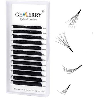 Gemerry Easy Fan Lash Extensions D curl 0.05mm 8-14mm Mixed Tray Noir Russian Volume Automatic Blooming Self Fanning Lashes Long Individual Volume 3D 4D 5D 6D 8D Lash Fan (0.05-d curl-mix 8-14mm)