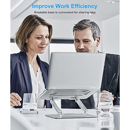 BoYata Laptop Stand for Desk, Adjustable Computer Stand with 360° Rotating Base, Ergonomic Foldable Laptop Riser Holder for Collaborative Work, Compatible with All MacBook Pro/Air, Notebook up to 17"