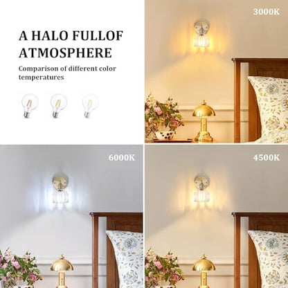 Shenmoyl Vintage Wall Lights Set of 2 Wall Lamps Indoor Gold Wall Sconces 180 Degree Adjustable with Switch for Living Room Bedroom Bedside Bathroom Tulip Clear