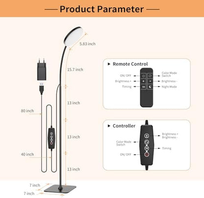 Mojimdo LED Floor Lamp with Remote, 1H Timer Reading Standing Lamps with 3 Color Temperature & 5 Brightness Levels, Dimmable Floor Lamp for Living Room, Bedroom, Office
