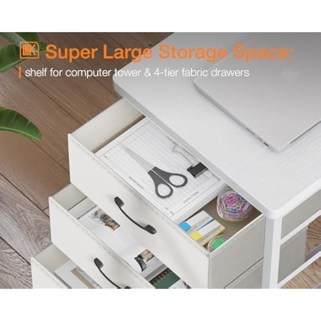ODK Corner Desk with Drawers, L Shaped Computer Desk 160x80cm with USB Charging Port & Power Outlet, Home Office with Monitor Stand and PC Stand, Gaming Desks Workstations, White
