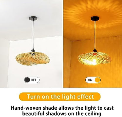 Schindora Bamboo Lampshade,Light Straw Retro Hat Pendant Light Creativity Pendant Light Fixtures Weaving Pendant Lighting Ceiling for Restaurant Tea Room Bedroom Living Room Cafe,50Cm