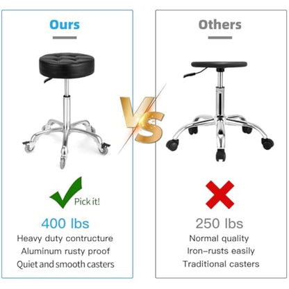 McDooFly Adjustable Heavy Duty Stool - Rolling Stools with Locking Caster Wheels - Swivel Stools Backless Chair for Beauty Hair Salon Spa Home Kitchen Office Shop Massage(Black, Height 47 to 57cm)
