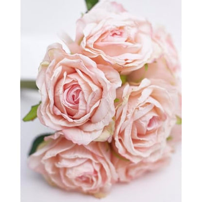 The Baked Studio – 'Dried Touch 7-Piece Rose Stem Bouquet' Artificial Dried Flowers For Cake Decorating, Home Décor, Vases, Weddings, Bridesmaid Bouquets and Crafts (Dusty Pale Pink)