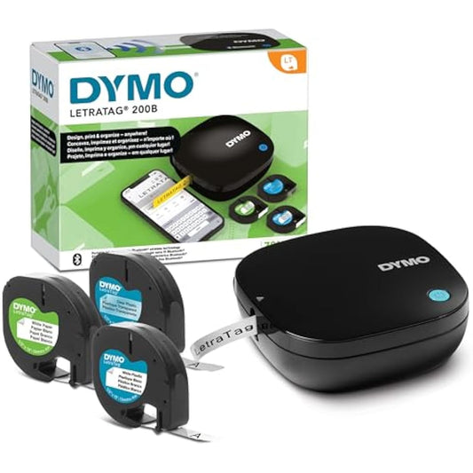 DYMO LetraTag 200B Bluetooth Label Maker Value Pack | Compact Label Printer | Connects Through Bluetooth Wireless Technology to iOS and Android | Includes 3 Assorted Label Tapes