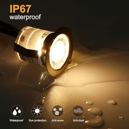 INDARUN Warm White Led Decking Lights Outdoor Waterproof IP67 Ø30MM 12V - Led Plinth Light Kits for Terrace/Patio/Path/Wall/Garden/Decoration, 10 Packs