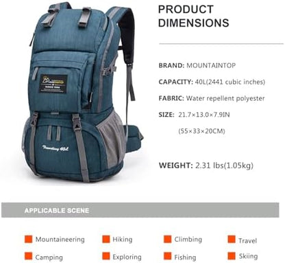 MOUNTAINTOP 40L Hiking Backpack Water Resistant Mens Women Rucksack for Trekking, Traveling, Camping, Cycling, Climbing