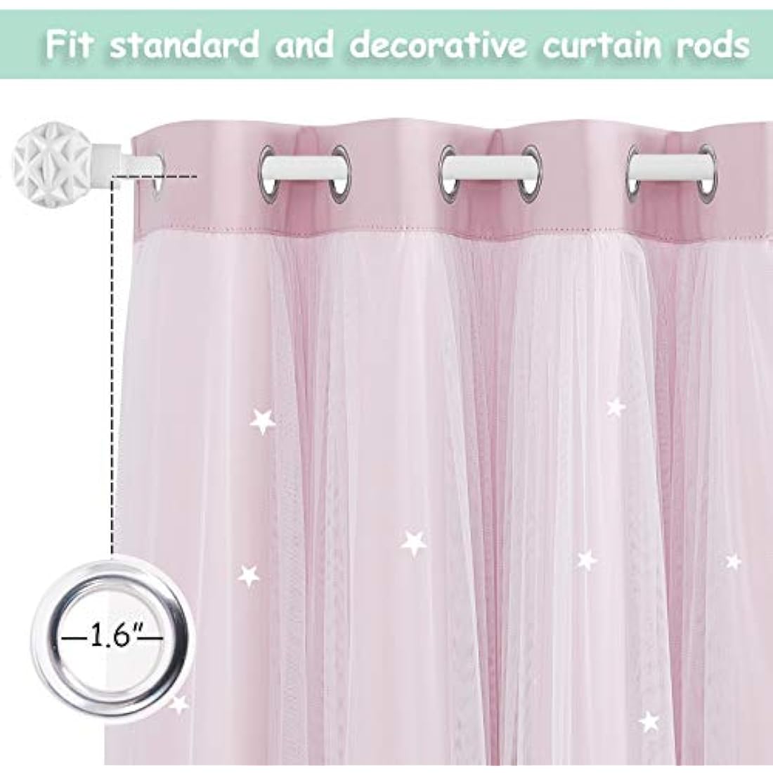 NICETOWN Blackout Curtains for Bedroom - Stars Cut Out Curtains for Kids Nursery Girls Living Room Thermal Curtains Drapery with Eyelet for Windows, 2 Panels, W52 x L63 Inch (132x160 cm), Pink