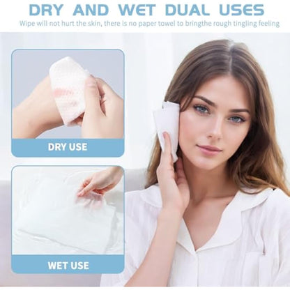 4 Pack Cotton Facial Dry Wipes 100 Count, Deeply Cleansing Disposable Face Towel Cotton Tissue, Multi-Purpose for Skin Care, Make-up Wipes, Face Wipes and Facial Cleansing(400 Count)