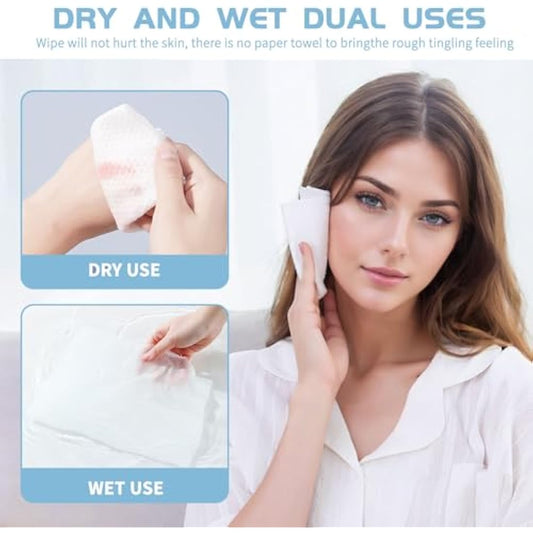 4 Pack Cotton Facial Dry Wipes 100 Count, Deeply Cleansing Disposable Face Towel Cotton Tissue, Multi-Purpose for Skin Care, Make-up Wipes, Face Wipes and Facial Cleansing(400 Count)