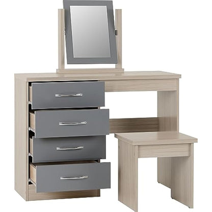 Seconique Nevada Dressing Table Set in Grey Gloss/Light Oak Effect Veneer