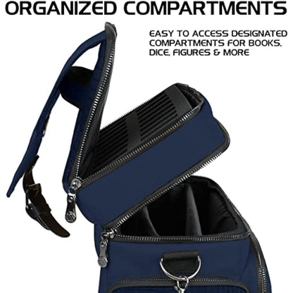 ENHANCE Collector's Edition RPG Adventurer's DND Bag - Dragon Hide Exterior Travel RPG Bag with Tabletop Miniatures Storage Vault, Mat Holder, DND Dice & Token Pockets, Fits 4-8 Books (Dragon Blue)