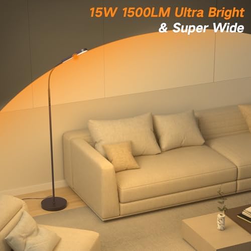 OUTON LED Floor Lamp 15W 1500LM, Adjustable Gooseneck LED Modern Lamp with 4 Color Temperature and Stepless Dimmer, Remote and Touch Control for Reading Living Room Bedroom (Bronze)