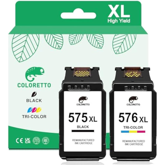COLORETTO PG-575XL CL-576XL for Canon TR4755i TR4756i TS3750i TS3751i TS3752i TS3550i TS3551i TR4750i TR4751i 575 XL 576 XL Ink Cartridge Replacement Black and Colour