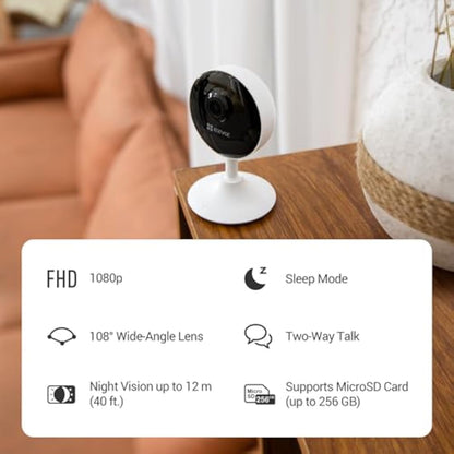 EZVIZ C1C 2 Pack Mini Home Security Camera Indoor, 1080P Wired Wifi Camera, Home Secuirty Camera, 10M Night Vision, Motion Detection, Alarm, Two Way Audio, 2.4GHz Only, Alexa/Google/App Control