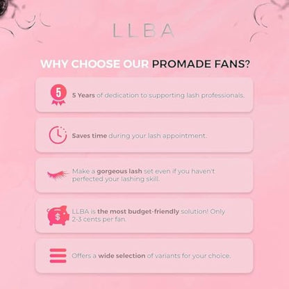 LLBA Promade Mix Fans | Handmade Volume Eyelashes | Multi Selections From 5D To 12D | C CC D Curl | Thickness 0.03~0.1 mm | 9-18mm Length | Long Lasting | Easy Application (10D-0.03 C, 9-14mm)