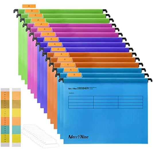 A4 Suspension Files, MerryNine 15PCS Polypropylene Filing Cabinet Suspension Files with Tabs and Card Inserts for School Home Work Office Organization **Check Size Before Ordering**(Mixed Color, A4)