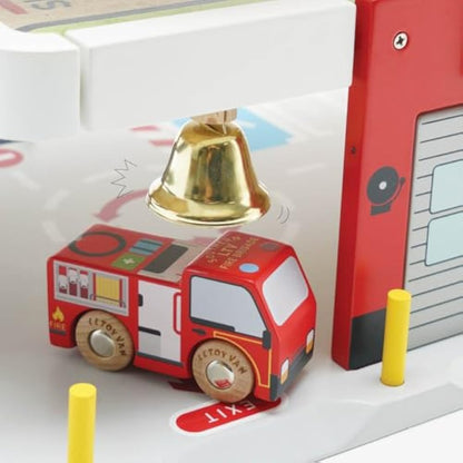 Le Toy Van Wooden 3 Storey Fire & Rescue Garage Toy Car Play Set, Vehicle Role Play Toys, Suitable For 36+ months, TV453