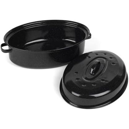 Salter BW12811EU7 Self-Basting Roaster – 38cm Vitreous Enamel Coated Steel Roasting Tin With Lid, Oval Dish, PFAS-Free, Dishwasher Safe, Oven Safe to 230°C, Easy Clean, Roast Meat/Vegetables, Black