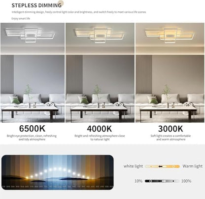 JIINOO Ceiling Light Dimmable LED Chandelier with Remote Control,Modern 50W 3-Layer Square Ceiling Lamp Acrylic Flush Mount Ceiling Lights Fixtures for Bedroom Dining Living Room Kitchen Office