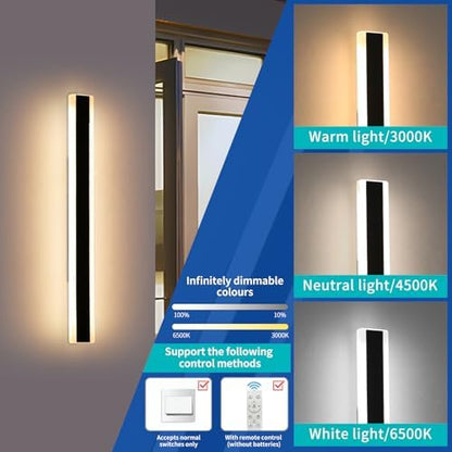 Mikeru 100cm LED Outdoor Wall Light, 2 Pack with Remote Control Dimmable, 3 Colour Temperature 3000K/4500K/6500K Exterior Wall Sconce, IP65 Waterproof Outdoor Porch Wall Light for Balcony, Patio