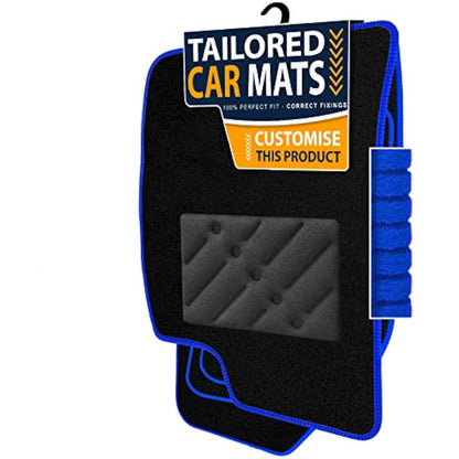 Car Mats FOR BMW 1 Series (F20/F21) 2011-2019 Black Carpet - Blue Ribbed Trim - Black Rectangle Heel Pad [SAPP-1372]