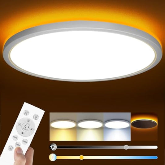 slochi 40CM Dimmable Ceiling Light, 36W LED Ceiling Light with Remote Control, 3000-6500K Color Changing, Nightlight 1800k, Flat Round Flush Ceiling Lighting for Living Room Kitchen Bedroom, White