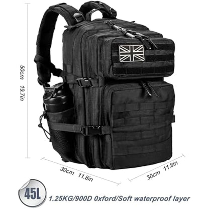 LHI Military Tactical Backpack for Men and Women 45L Large waterproof Rucksack for School, Hiking, Trekking, Hunting