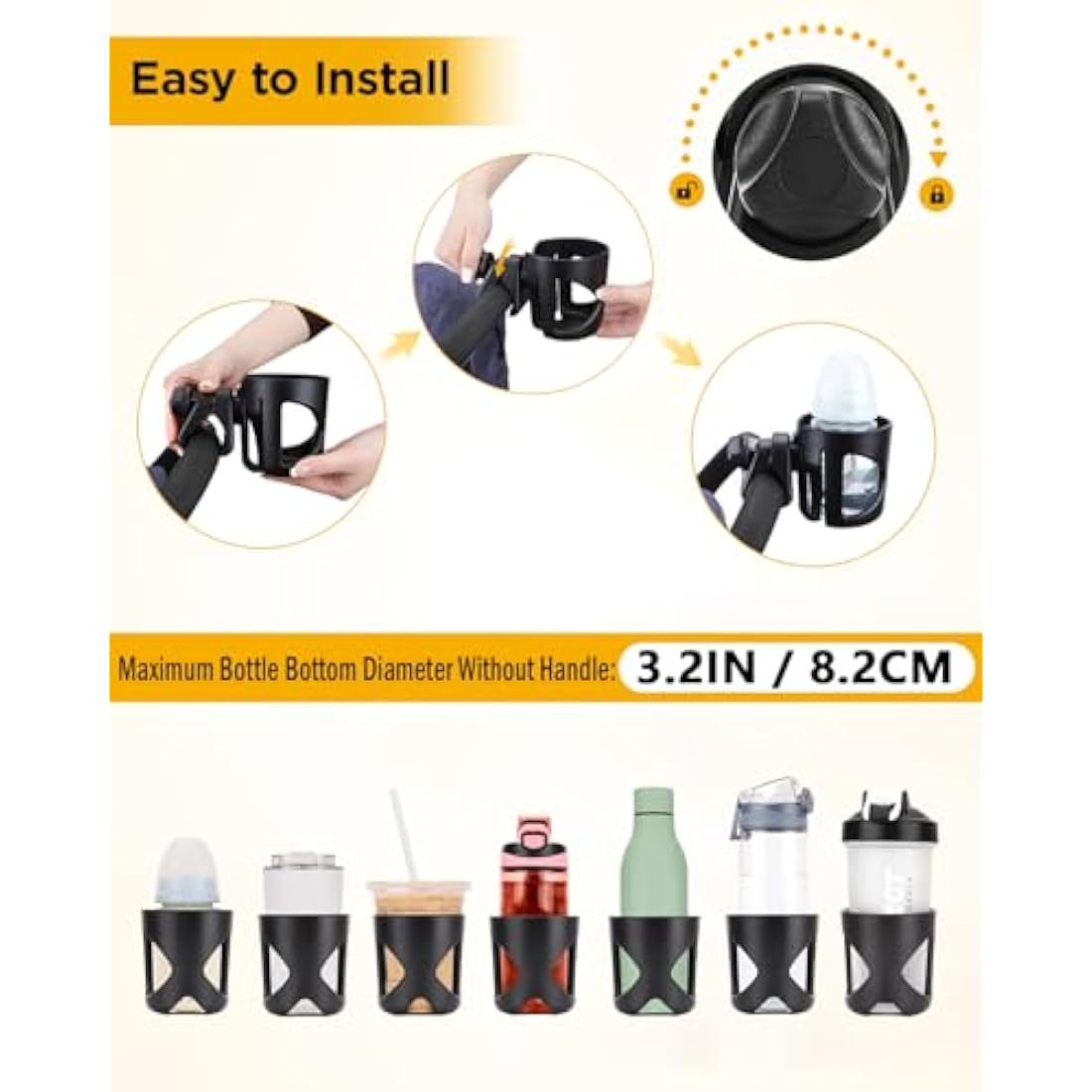Stroller Cup Holder, Universal Drink Holder for Bikes, Trolleys or Walkers, Fits Most Cups