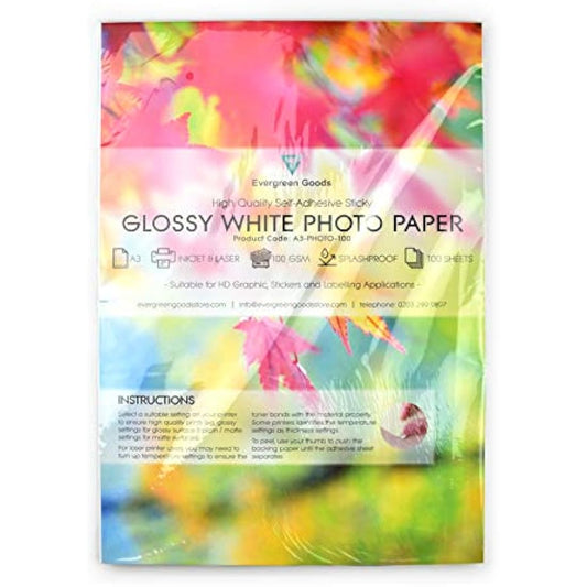 Sheets A3 White Premium Glossy Self Adhesive/Sticky Back Label HQ Resolution Printing Paper Sheet (100)