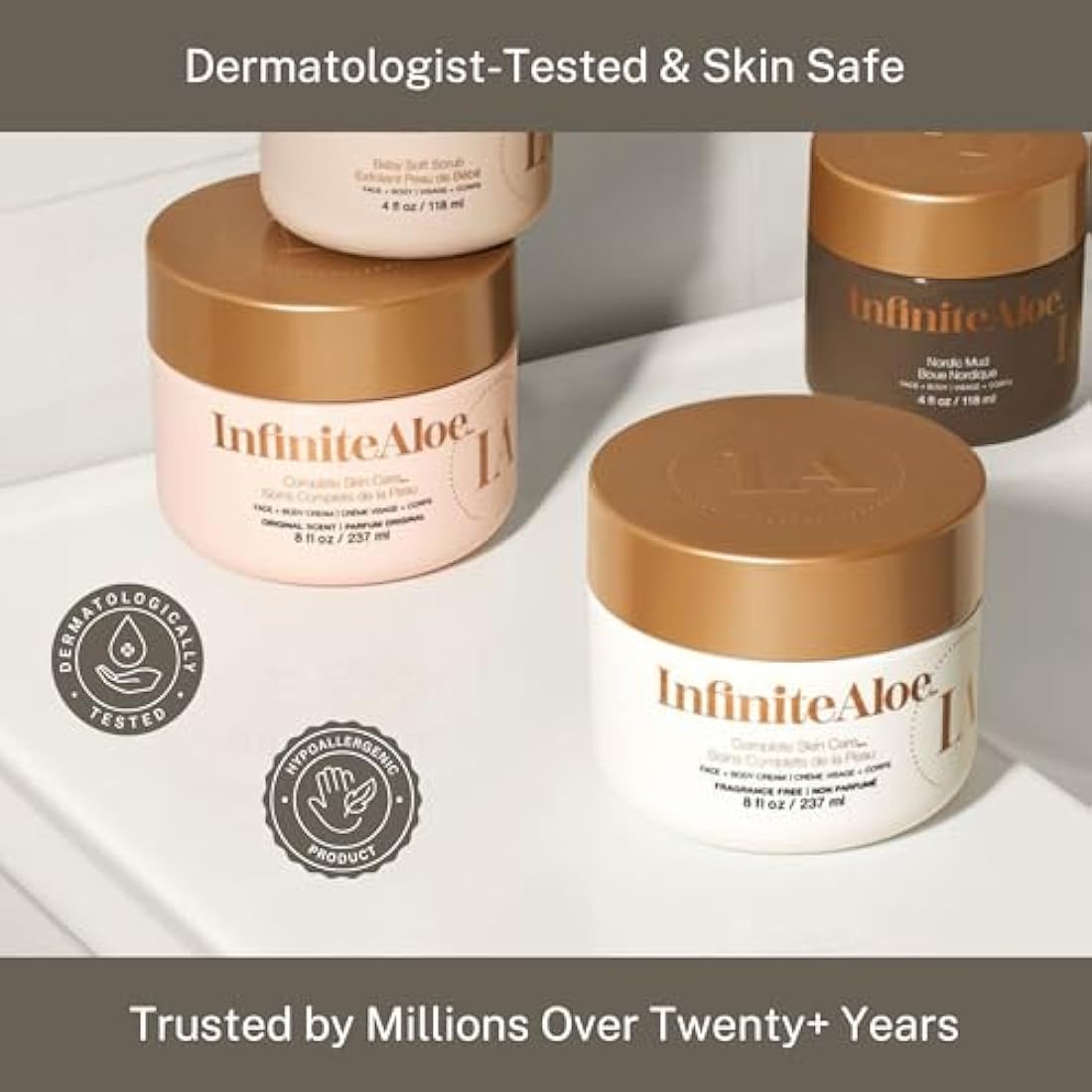 Aloe Vera Body & Face Moisturizer – Original Scent Face Cream, Body Cream, Hand Lotion for Dry Skin – 1 Large Jar (8 Oz.) & 1 Travel Jar (0.5 Oz.) – Full Body Lotion for Skin Care by InfiniteAloe