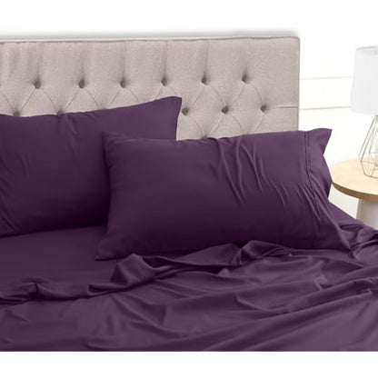 Utopia Bedding Bed Sheet Set Double, Purple, 4 Piece – Fitted Sheet, Flat Sheet with 2 Pillow Cases 50x75 – Wrinkle, Shrinkage and Fade Resistant – Soft Brushed Polyester Microfiber Fabric