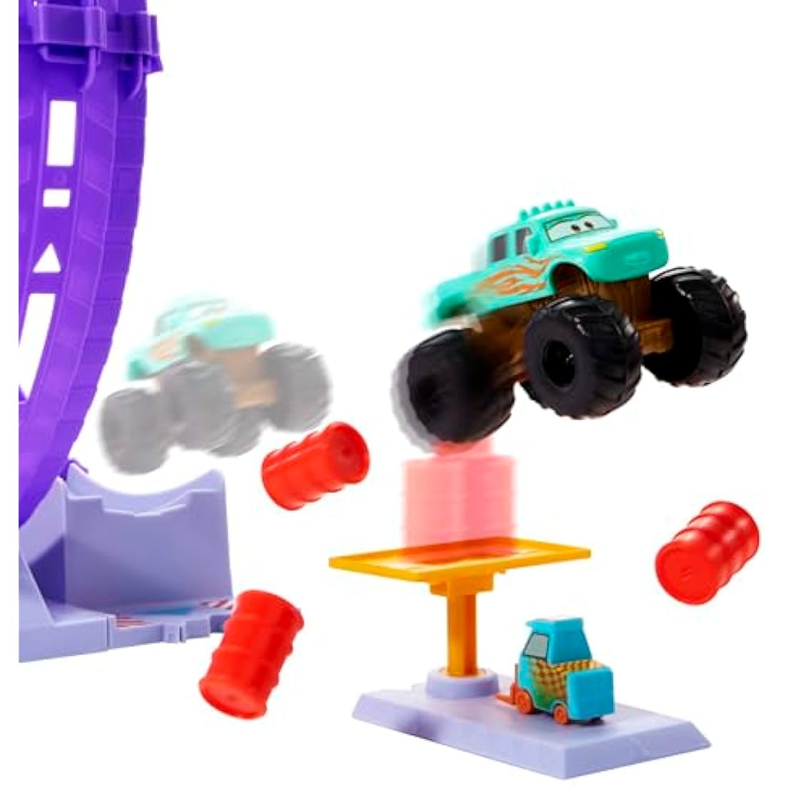Disney and Pixar Cars On The Road Showtime Loop Playset with Ivy Monster Truck, Launcher and Movable Target, Toy Gift for Kids, HGV73