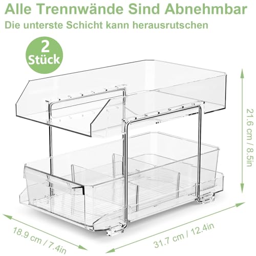 Polegas Multifunctional Acrylic Kitchen Organiser Set - Base Cabinet & Refrigerator Organiser With Sliding Drawer, Under Sink & Spice Rack Organiser