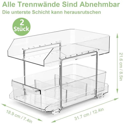 Polegas Multifunctional Acrylic Kitchen Organiser Set - Base Cabinet & Refrigerator Organiser With Sliding Drawer, Under Sink & Spice Rack Organiser