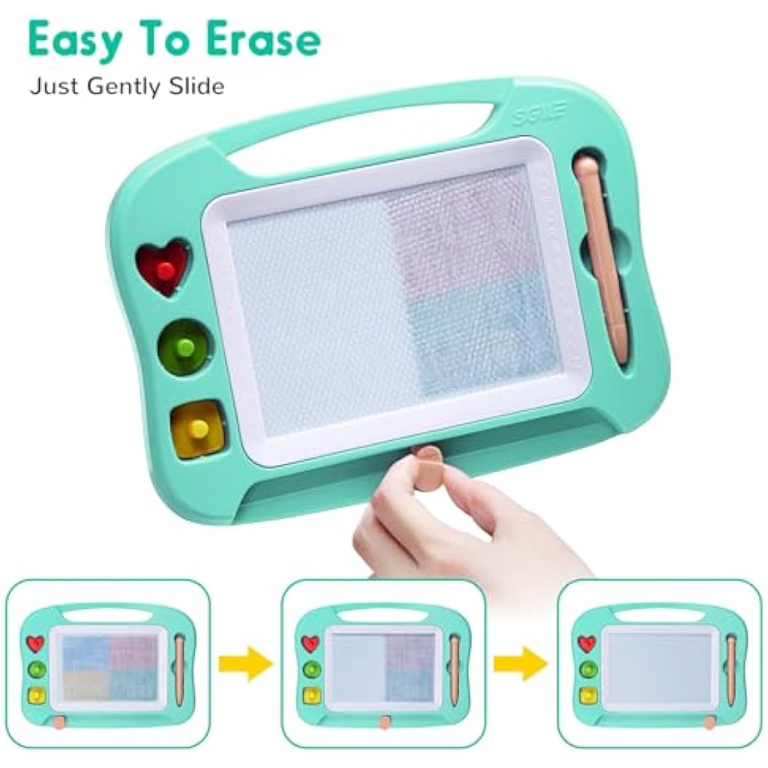 SGILE Magnetic Drawing Board for Kids, Colorful Erasable Doodle Board with Magnet Pen, Painting Sketch Pad with Three Stamps, Travel Toy, Birthday Gift, Educational Learning Toy for Toddlers, Green
