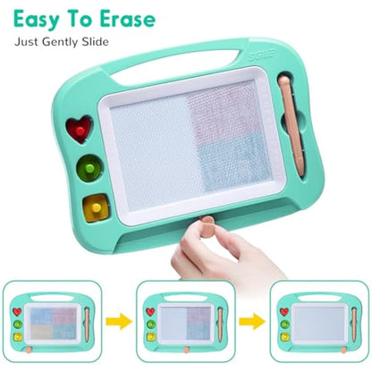 SGILE Magnetic Drawing Board for Kids, Colorful Erasable Doodle Board with Magnet Pen, Painting Sketch Pad with Three Stamps, Travel Toy, Birthday Gift, Educational Learning Toy for Toddlers, Green