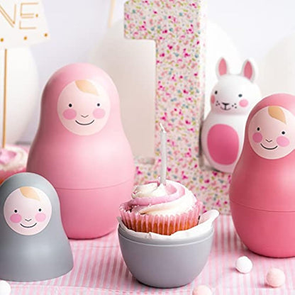 Rosa & Bo Pink Pastel Nesting Babies with Chiming Rattle - Russian Doll Educational Sensory Stacking Toy suitable for 6 months, 1,2 and 3 Year Old Boys and Girls