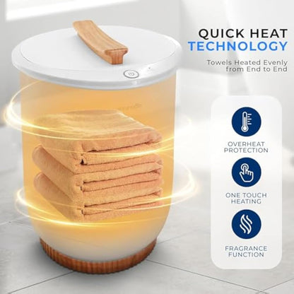 SereneLife Bucket-Towel Warmers, White Large-Towel Warmer for Spa and-Bathroom, Luxury-Towel Heater Gifts for Him & Her, Auto Shut-Off, Fits 2 large-Bath-Towels, Blankets-Bathrobes, PJ's (Bamboo)