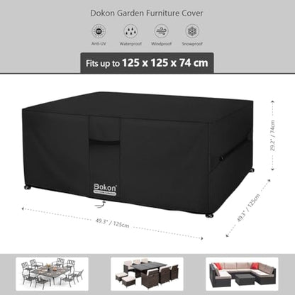 Dokon Cube Garden Furniture Covers Waterproof, 125x125x74cm Heavy Duty 420D Oxford Fabric Windproof Anti-UV Patio Table Cover with Air Vent, Outdoor Table and Chairs Cover Outside Rattan Sofa Covers