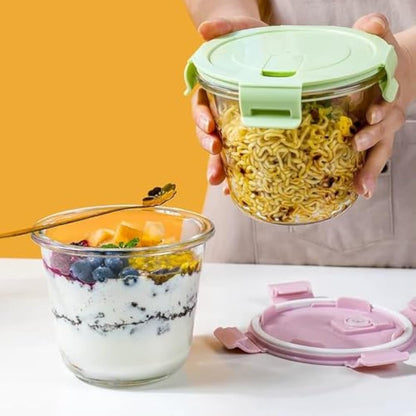 S.ROKE TTAN 710ML Round Glass Soup Storage Containers With Lids, Glass Food Containers With Lids, Round Food Containers for Soup, Lunch, Salad, Leftovers, BPA Free，Freezer， Oven，Dishwasher Safe (4)