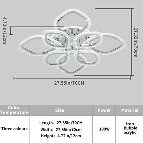 Qcyuui LED Leaf Ceiling Lamp Chandeliers, Modern Flush Mount Ceiling Light 100 W Acrylic Dimming Close to Ceiling Lighting Fixture for Lounge Dining Room Kitchen, with Remote/8-Head