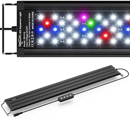 SEAOURA Led Aquarium Light for Plants-Full Spectrum Fish Tank Light with Timer Auto On/Off, Adjustable Brightness, White Blue Red Green Pink LEDs with Extendable Brackets for Freshwater (61-76cm)