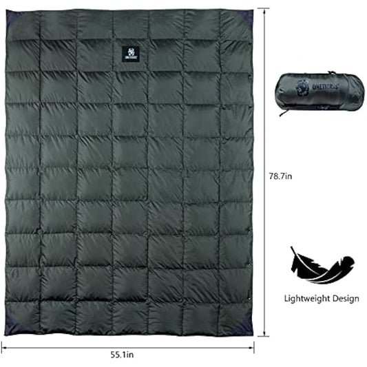 OneTigris Down Camping Blanket for Cold Weather Packable Puffy Backpacking Lightweight Quilt Hiking Gardening Travel Beach Picnic