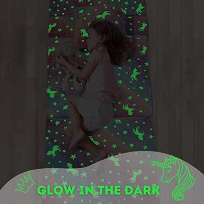 MeMoreCool Kids Sofa Bed, Toddler Floor Mattress Glow in The Dark, Baby Modular Unicorn Couch, Fold Up Children Sofa Convertible Futon Folding Mattress Chair Bed for Playroom