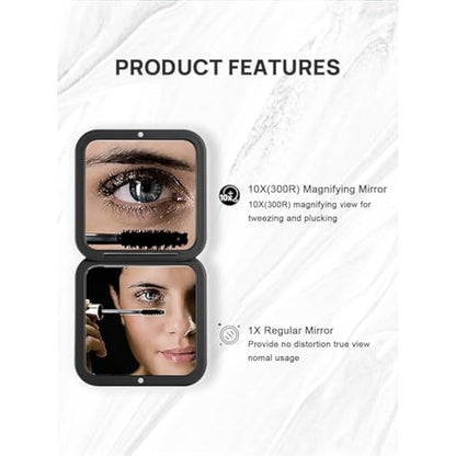 OMIRO Compact Mirror, 1X/10X Magnifying Travel Mirror, Pocket Mirror for Handbag-Foldable, Lightweight, Square, 8.9 cm (Black)