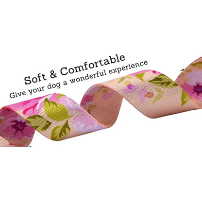 Mihqy Dog Collar and Lead Set with Bohemia Floral Tribal Geometric Patterns - Soft Ethnic Style Collar Adjustable for Small Medium Large Dogs(Pink Rose Set,S)