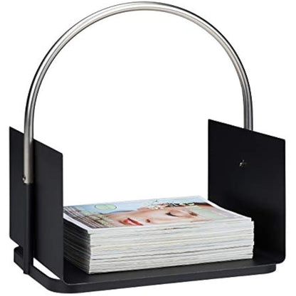 Relaxdays Firewood Basket, Metal, Nickel-Plated Handle, for Indoors, Wood Carrier, HxWxD: 43.5 x 40.5 x 30 cm, Black