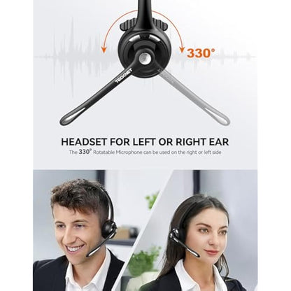 TECKNET Bluetooth Headset, Wireless On Ear Headphones with Noise Cancelling Microphone & USB Dongle, Hand Free Wireless Headset with Mute microphone for Cellphone, PC, Home, Office, Call Center