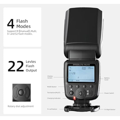 PHOTOOLEX LCD Flash Speedlite for Canon Nikon Sony Panasonic Olympus Fujifilm Pentax and Other DSLR Cameras and Digital Cameras Speedlight with Standard Hot Shoe for Studio Photography Photoshoot